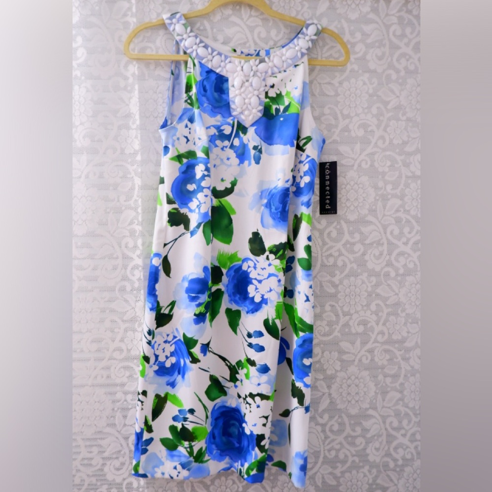 Connected Apparel Floral Dress with Blue and Green